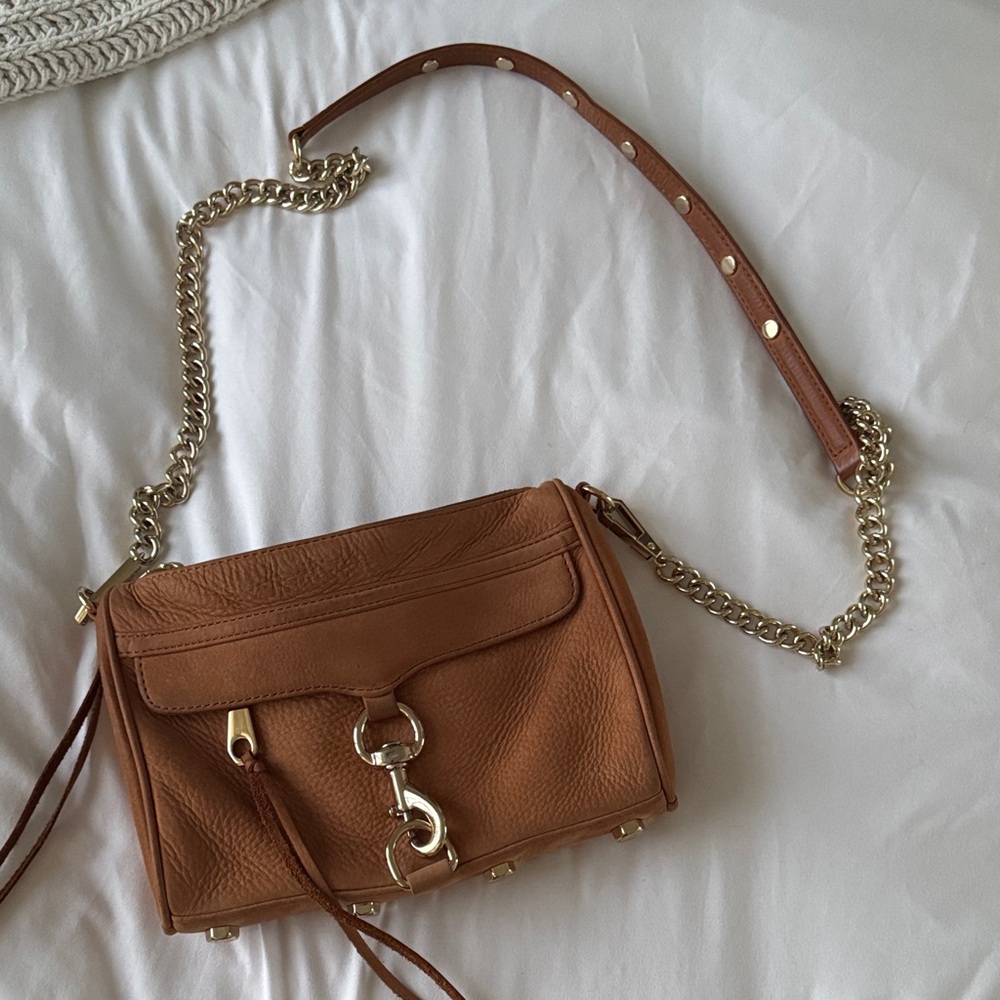 Rebecca Minkoff Brown Leather Crossbody Bag with Gold Chain